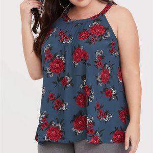 Torrid Blue Rose High Neck Georgette Tank